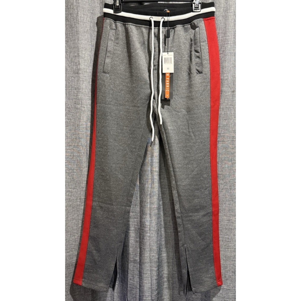 Screenshot Track Gym Pants Mens Size Med. Gray Red Zip Ankle Joggers Pockets NWT